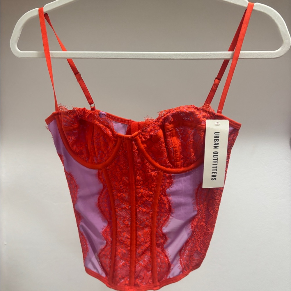 Urban Outfitters Red & Lavender Lace Bustier Top